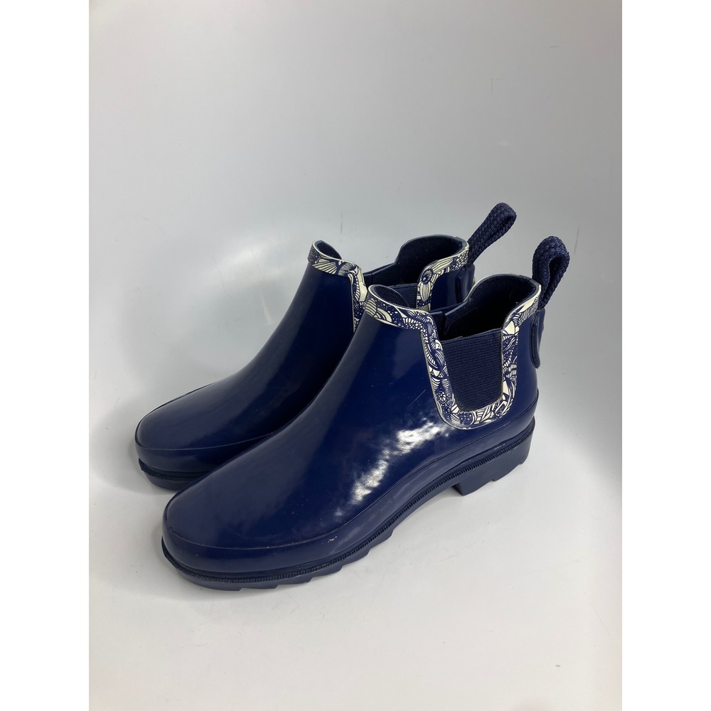 Sakroots Rain Boots Women 7 Navy Blue Excellent Rhythms Chelsea Ankle Rubber